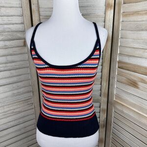 Forever 21 70s Vibes Crochet Navy Orange Tan Stripe Strappy Tank Size Medium